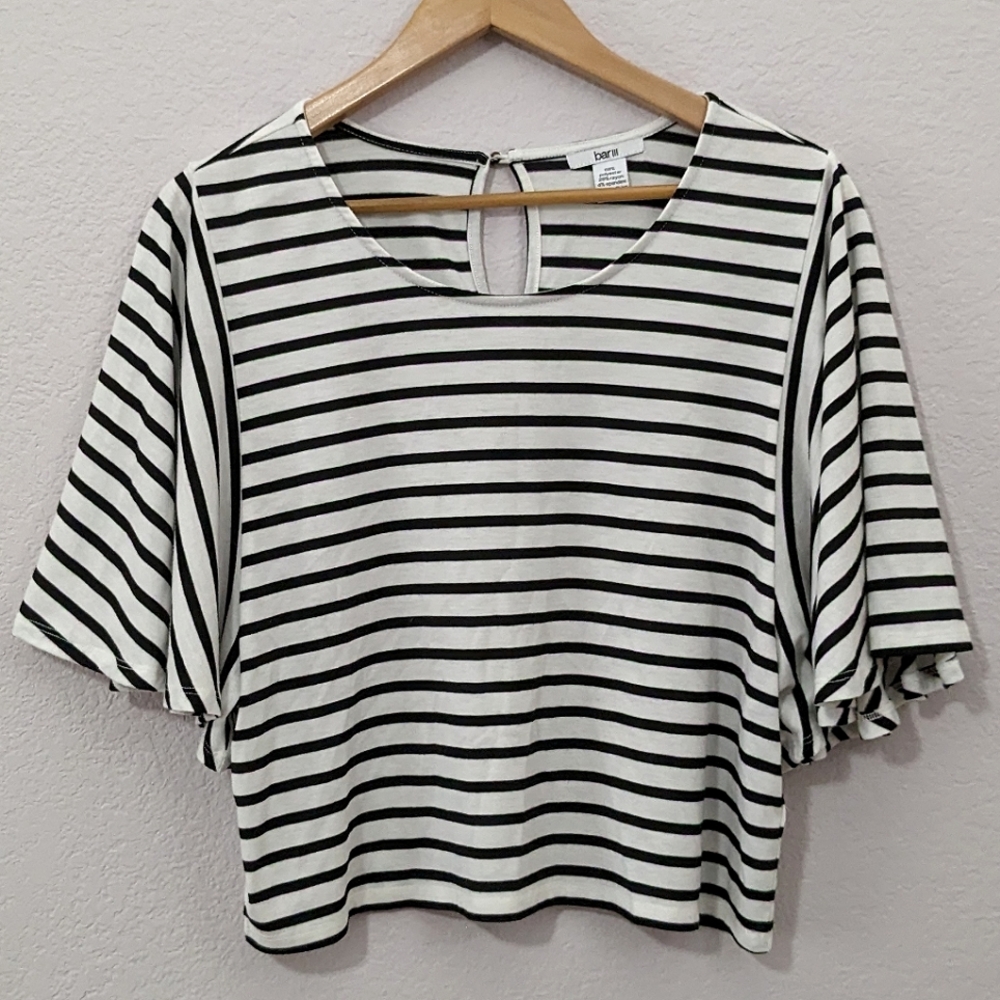 Bar iii Striped Batwing Sleeve Top, Black & White, Small